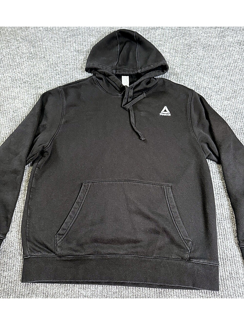 Reebok Hoodie Mens XL Black Pullover Fleece Fair Faded Drawstring Pocket